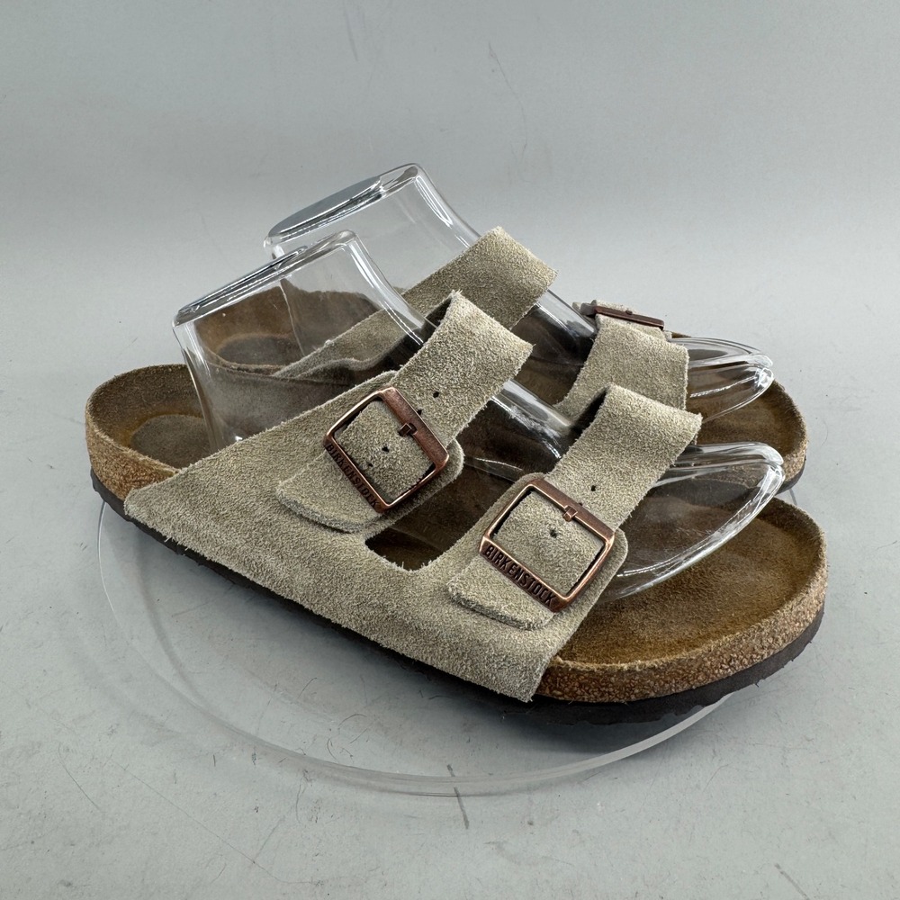 Birkenstock Arizona Suede Leather Double Strap Slide Sandals Taupe 44 11.5 12